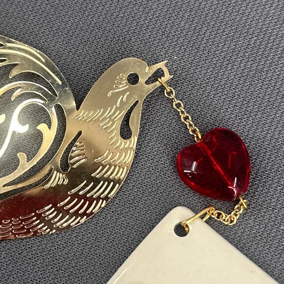 Lenox Across The Miles Christmas Ornament Gold Dove Red Heart Porcelain Tag Box - Picture 5 of 13